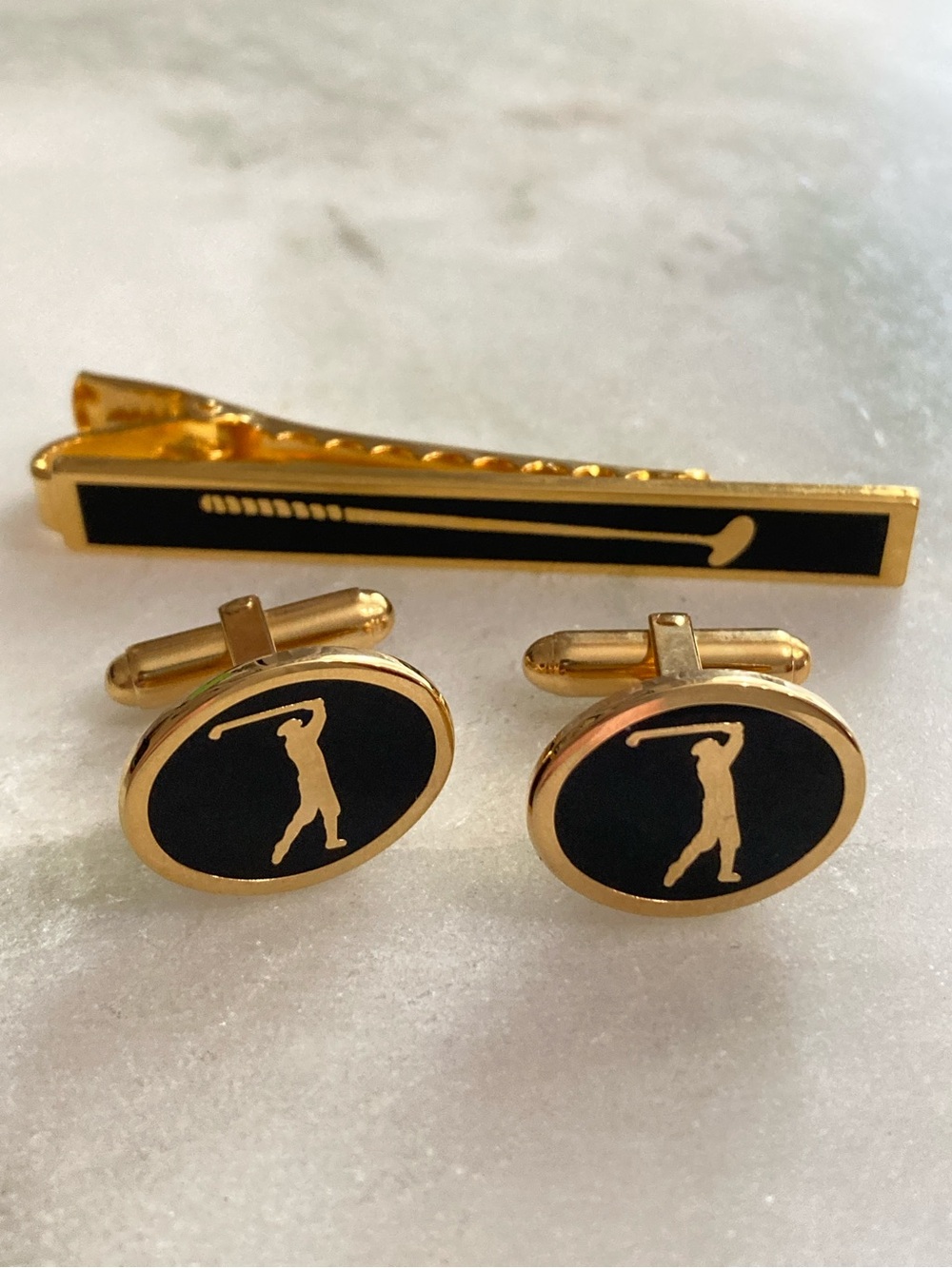 🎁 Christian Dior Golf Motif Cuff Links + Tie Clip Set Vintage
